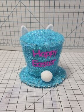 Spring Decor - Easter Bunny Tinsel Hat Table Tree Topper, Blue, NWOT